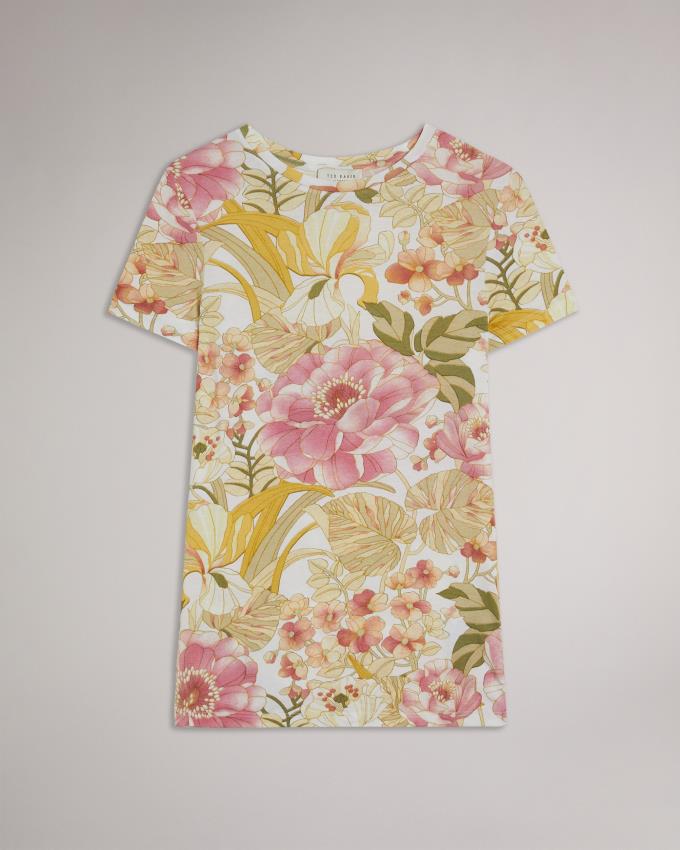 T-Shirt Ted Baker Floral Print Blanche Femme | JET-82520846